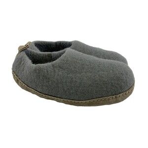 HAUSSIMPLE Natural Wool Cozy Indoor Slip On Slippers Gray Leather Sole Womens 10